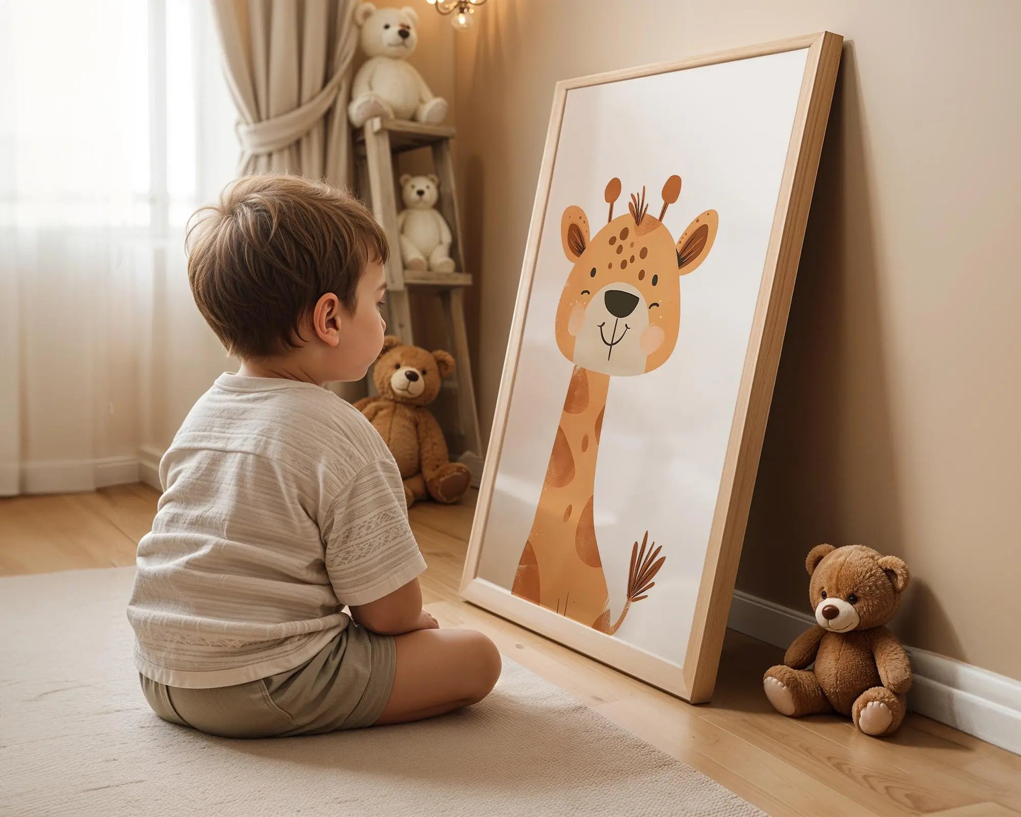 Playroom Ideas | Happy Giraffe Nursery Wall Art | Safari Animal Baby Print wall art print, modern home decor, unframed artwork by Nomad & Nest