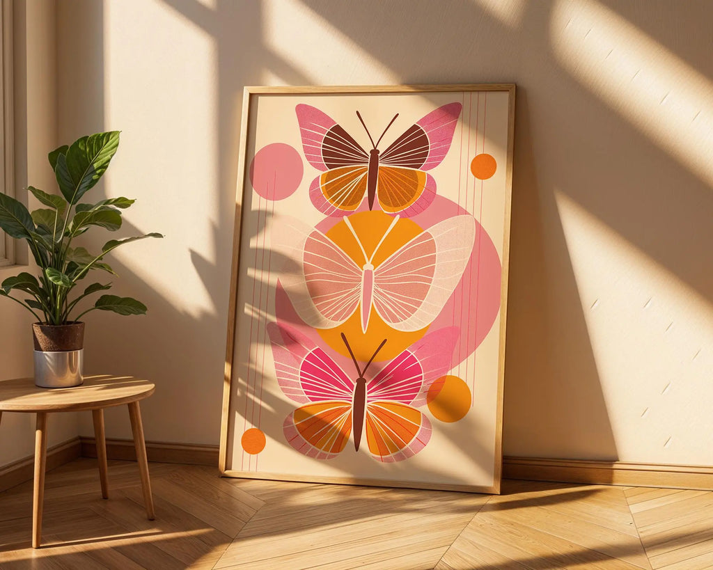 Geometric Butterfly Print | Vibrant Pink & Orange Wall Art wall art print, modern home decor, unframed artwork by Nomad & Nest