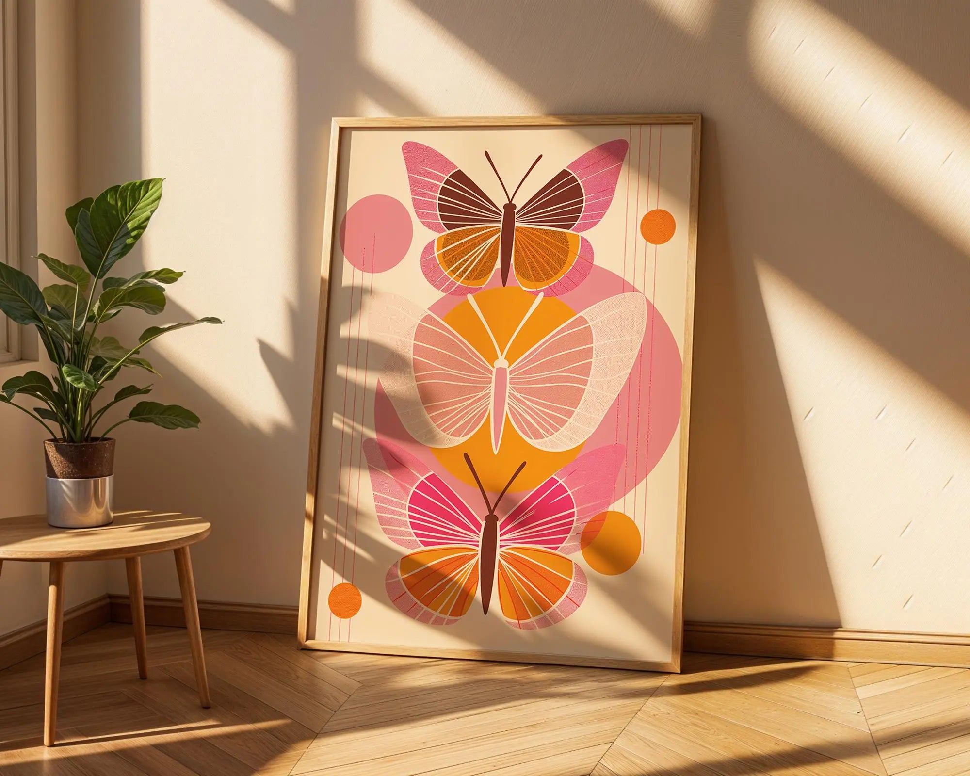 Geometric Butterfly Print | Vibrant Pink & Orange Wall Art wall art print, modern home decor, unframed artwork by Nomad & Nest