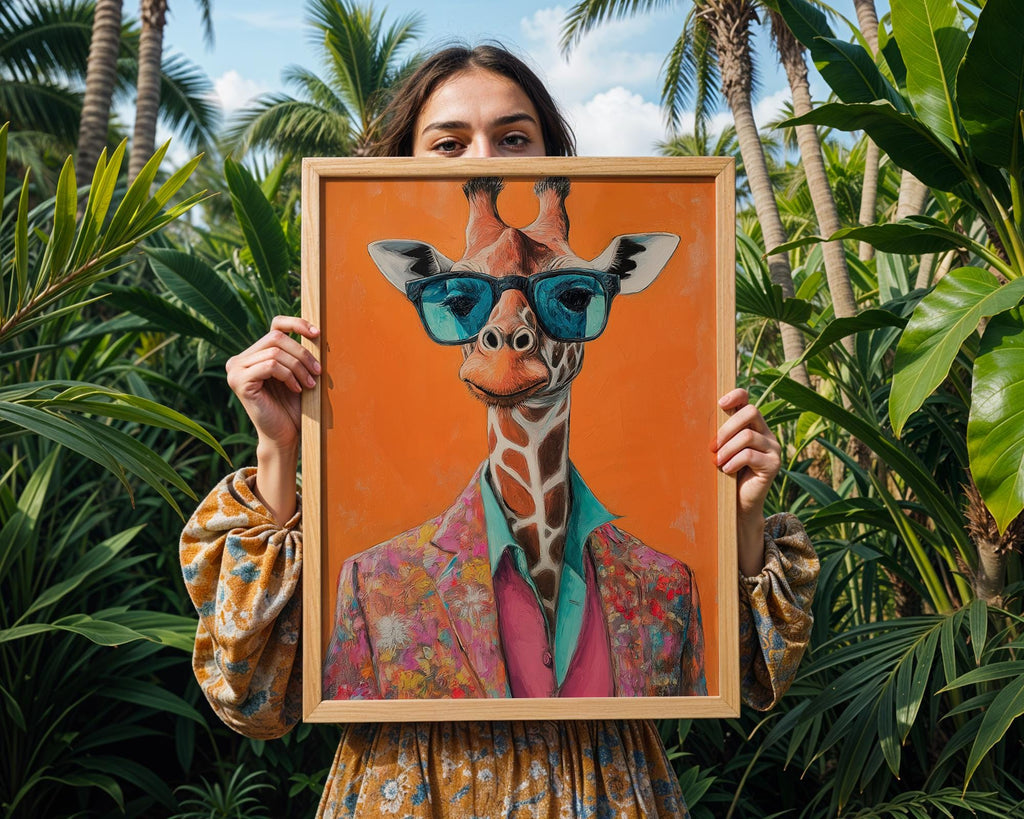 Giraffe in Sunglasses Wall Art | Retro Pop Print wall art print, modern home decor, unframed artwork by Nomad & Nest