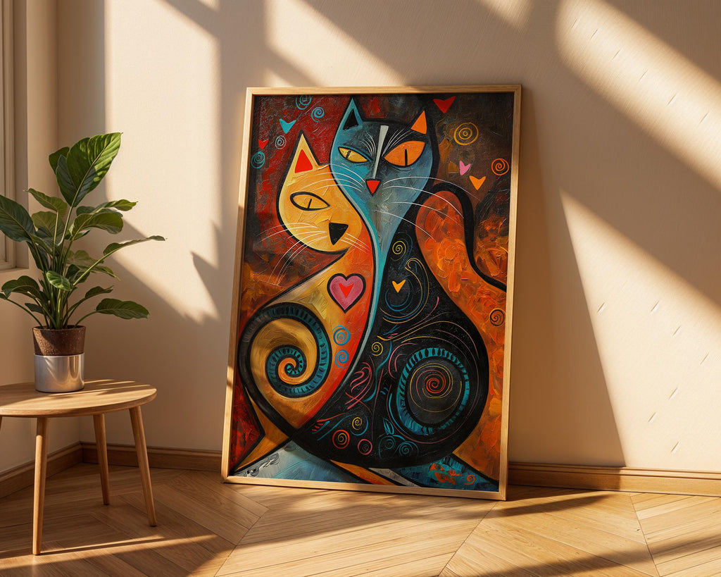 Abstract Cat Duo Art Print | Colorful Geometric Folk Art wall art print, modern home decor, unframed artwork by Nomad & Nest
