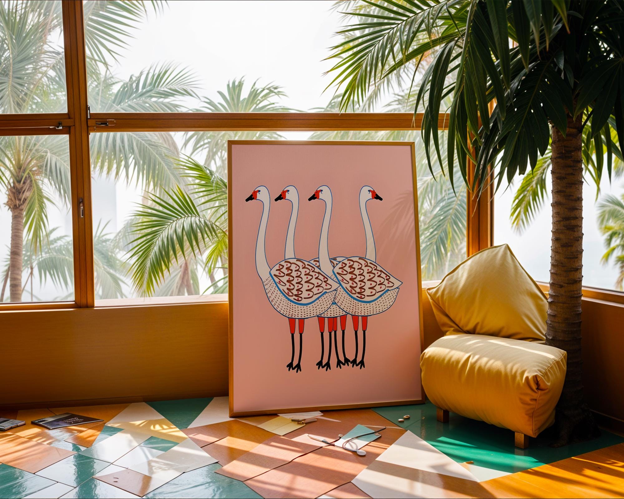 Nordic Goose Art Print | Minimalist Pink Bird Illustration wall art print, modern home decor, unframed artwork by Nomad & Nest