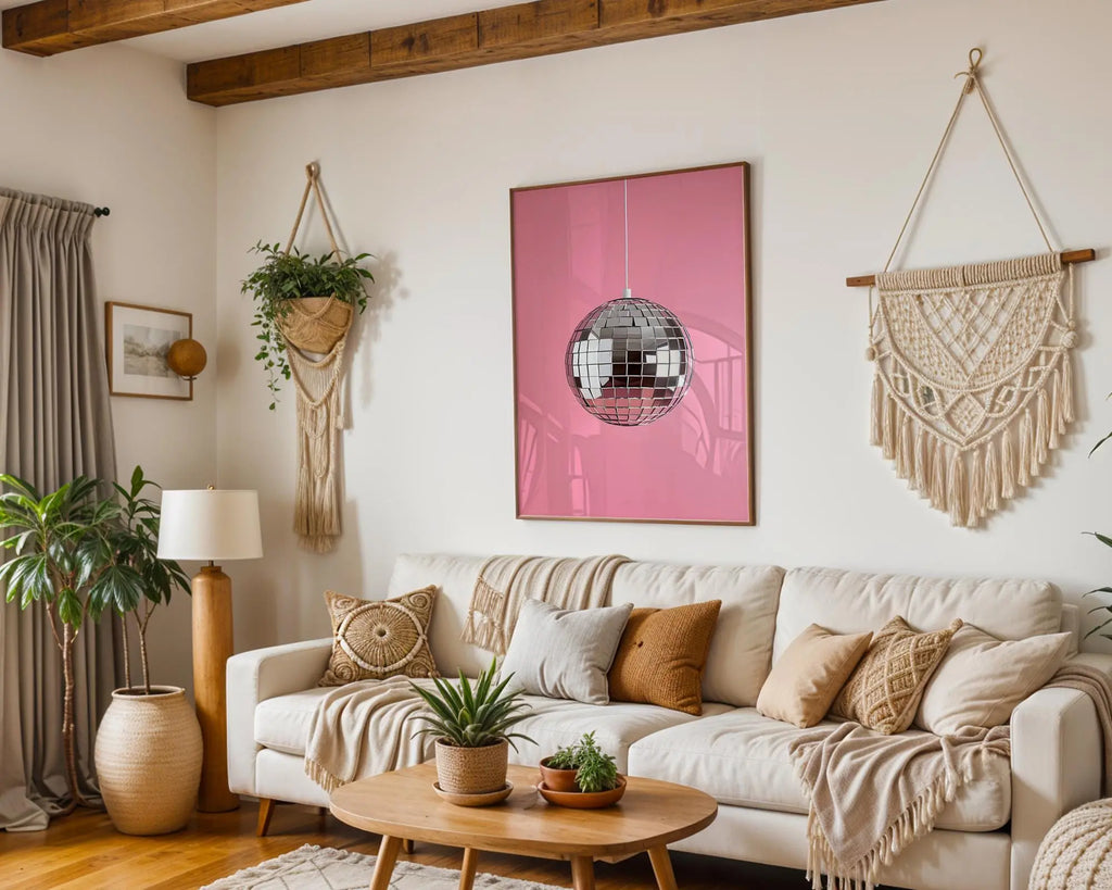 Modern Pop Art | Pink Disco Ball Print | Modern Minimalist wall art print, modern home decor, unframed artwork by Nomad & Nest