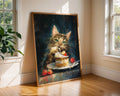Kitten Eating Cake Art Print | Whimsical Dark Academia Decor wall art print, modern home decor, unframed artwork by Nomad & Nest