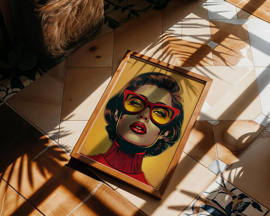 Modern Pop Art | Woman Portrait | Red Glasses, Mid-Century Fashion Print wall art print, modern home decor, unframed artwork by Nomad & Nest