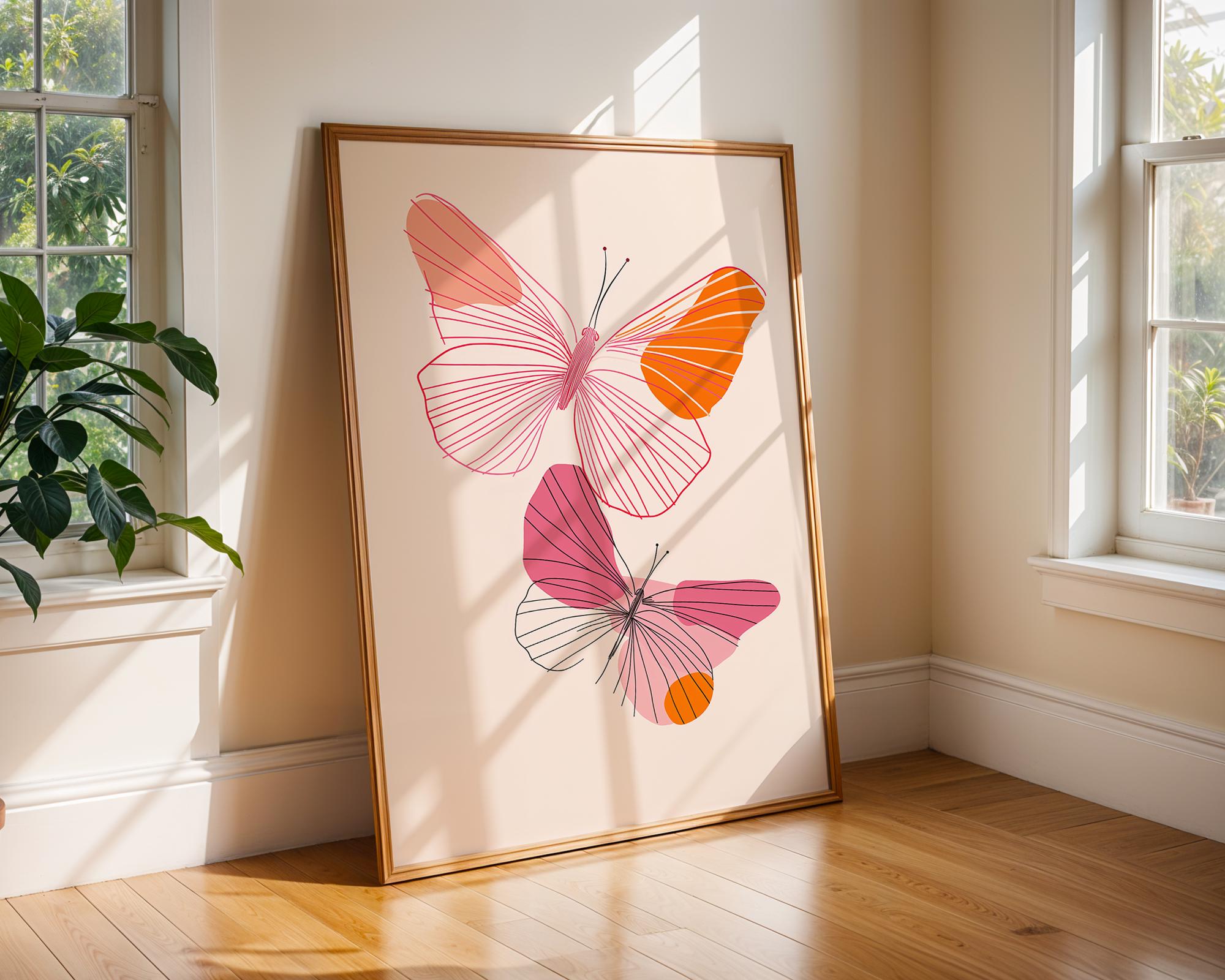Abstract Butterfly Duo Print | Modern Pink, Orange Wall Art wall art print, modern home decor, unframed artwork by Nomad & Nest