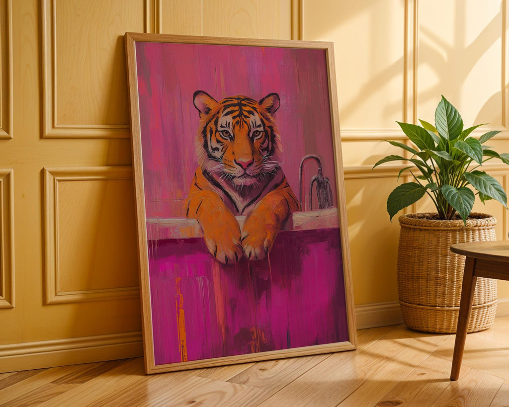 Tiger in Bathtub Print | Modern Maximalist Bathroom Wall Art wall art print, modern home decor, unframed artwork by Nomad & Nest