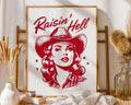 Positive Emotion | Raisin’ Hell Cowgirl Retro Art Print | Western Pin Up Cowgirl Wall Art wall art print, modern home decor, unframed artwork by Nomad & Nest