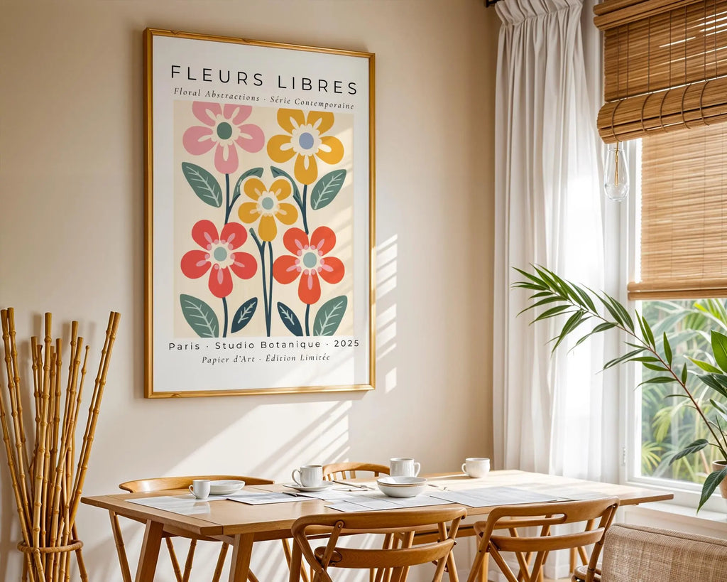 Modern Floral Art Print | Parisian Botanical Poster, Red and Yellow wall art print, modern home decor, unframed artwork by Nomad & Nest