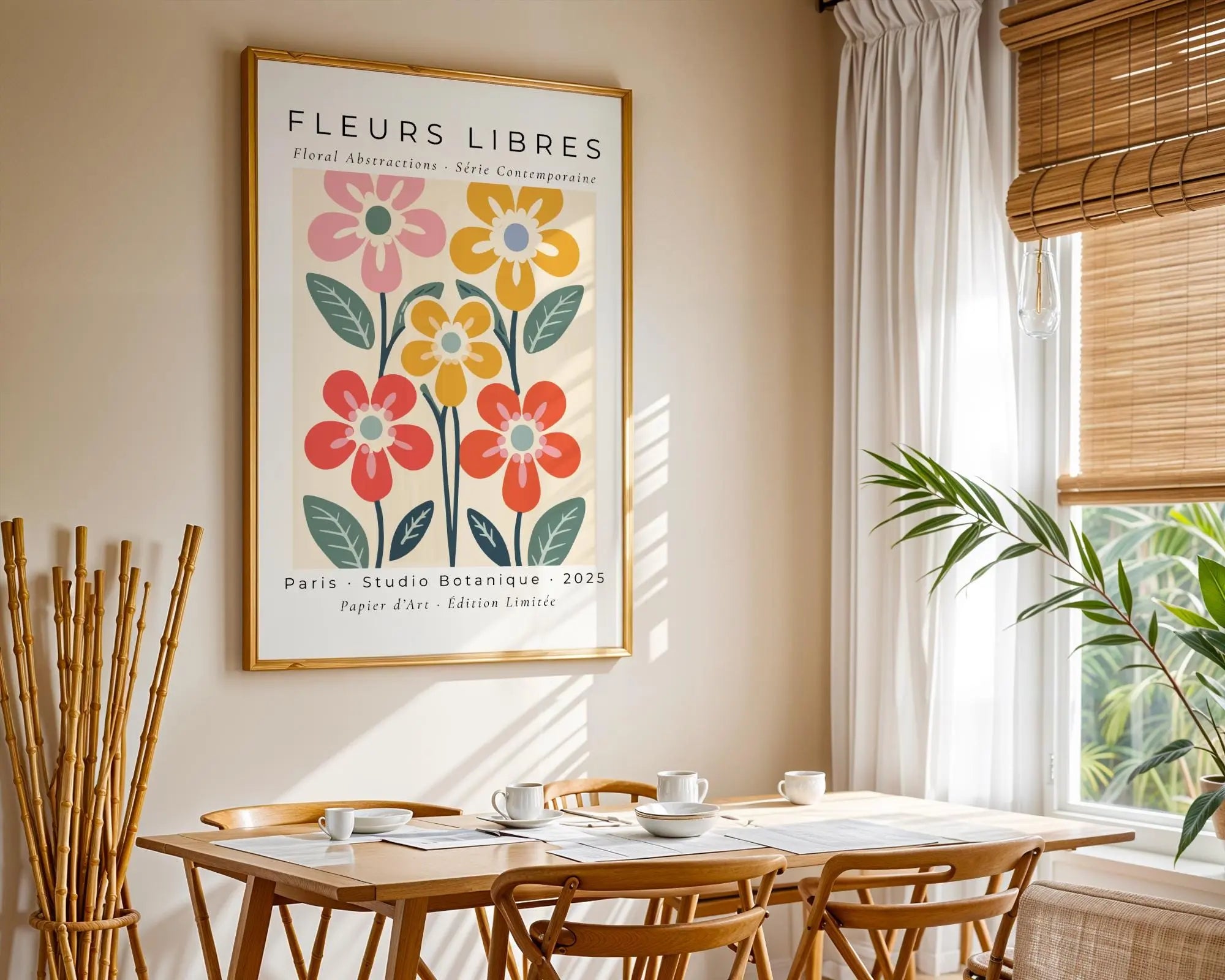 Modern Floral Art Print | Parisian Botanical Poster, Red and Yellow wall art print, modern home decor, unframed artwork by Nomad & Nest