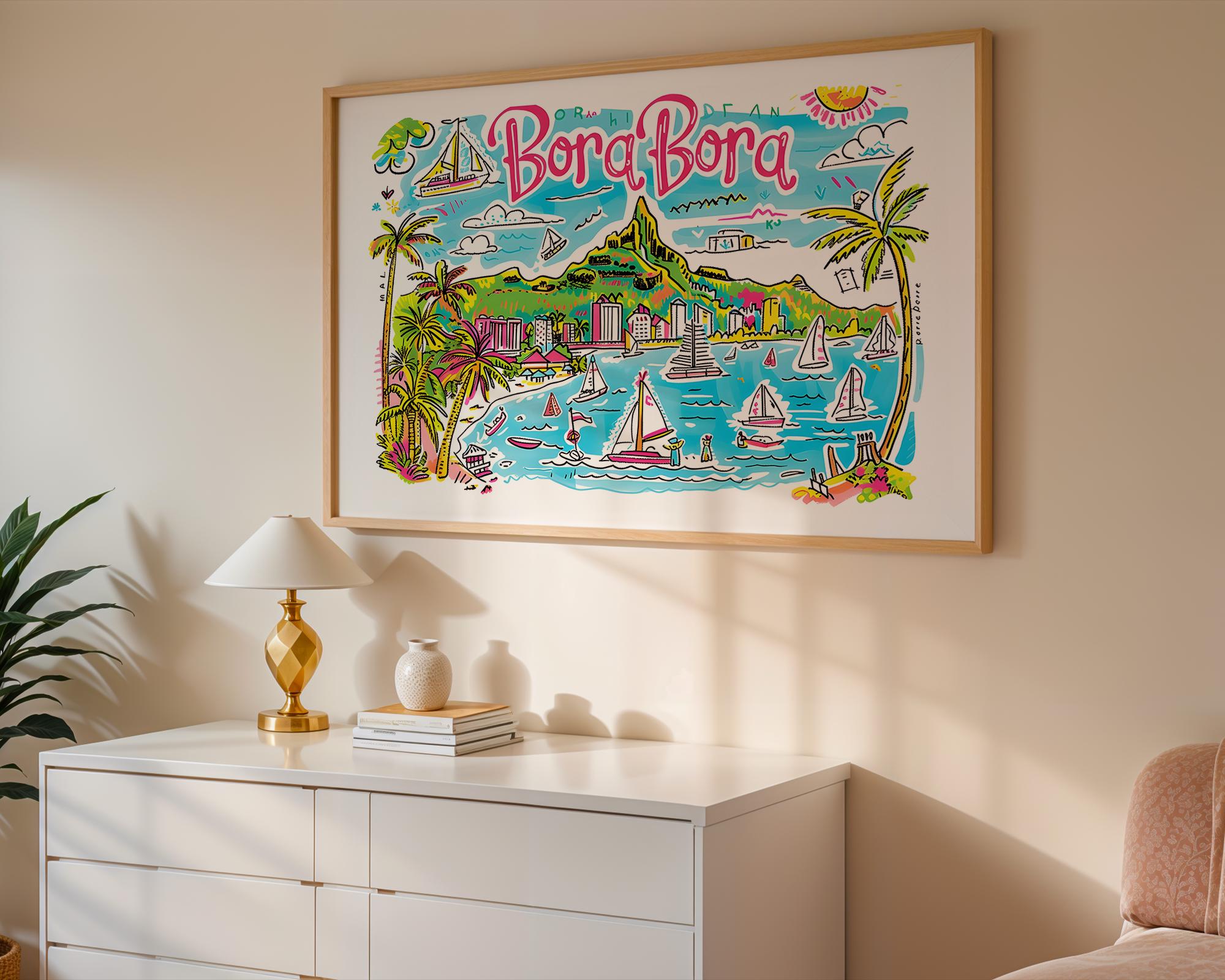 Bora Bora Travel Poster | Colorful French Polynesia Art Print wall art print, modern home decor, unframed artwork by Nomad & Nest