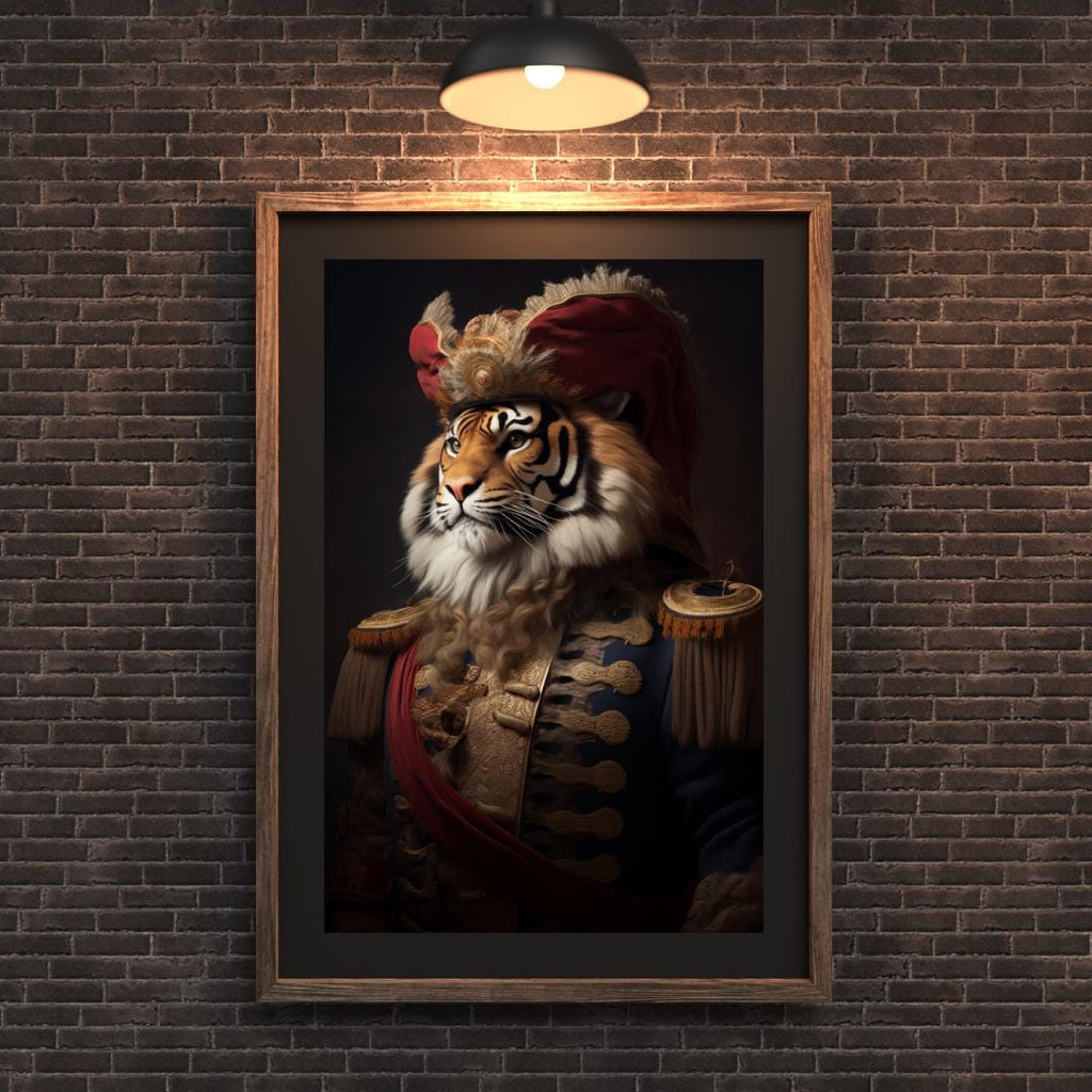 Regal Tiger Portrait – Golden Embroidered Coat, Animal Wall Art wall art print, modern home decor, unframed artwork by Nomad & Nest