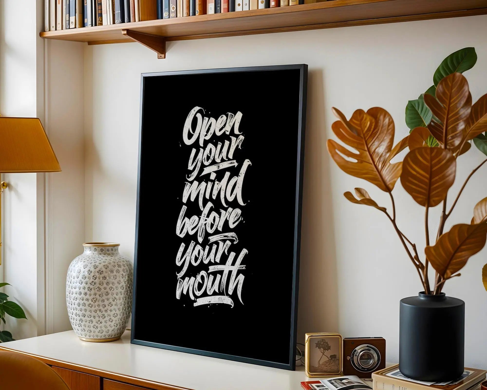 Positive Emotion | Open Your Mind Before Your Mouth Quote Print Bold Typography wall art print, modern home decor, unframed artwork by Nomad & Nest