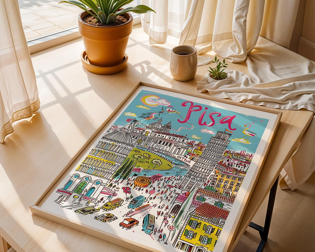 Leaning Tower of Pisa Print | Colorful Italian Cityscape Poster wall art print, modern home decor, unframed artwork by Nomad & Nest
