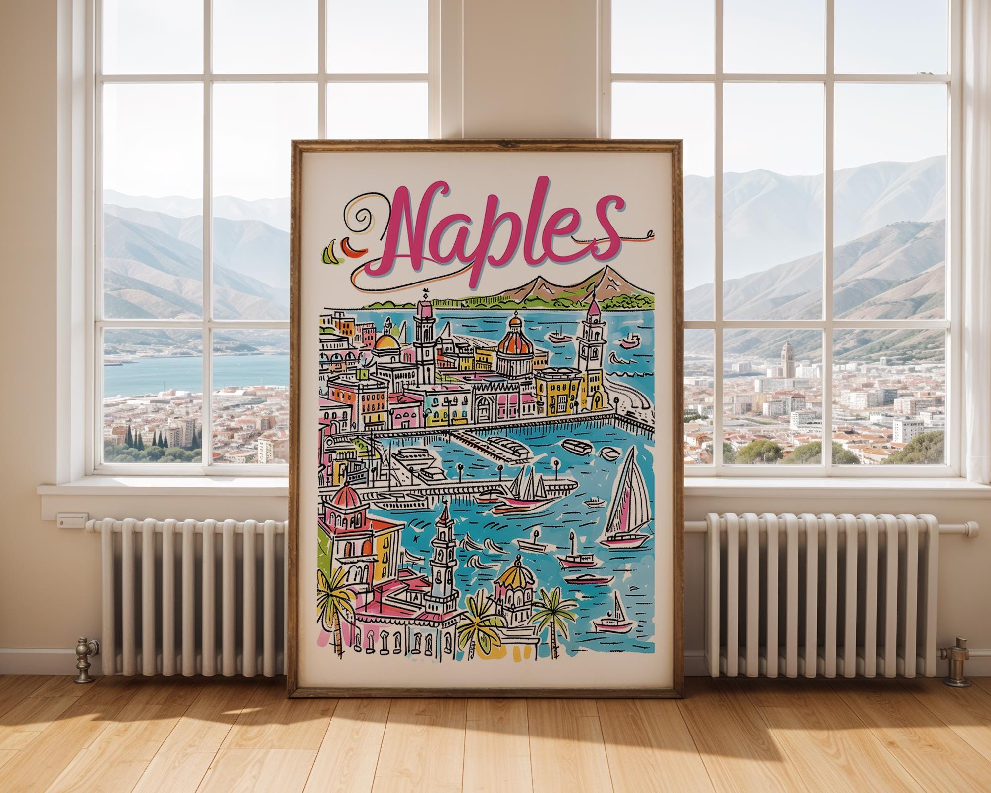 Naples Italy Art Print | Colorful Mediterranean Travel Poster wall art print, modern home decor, unframed artwork by Nomad & Nest