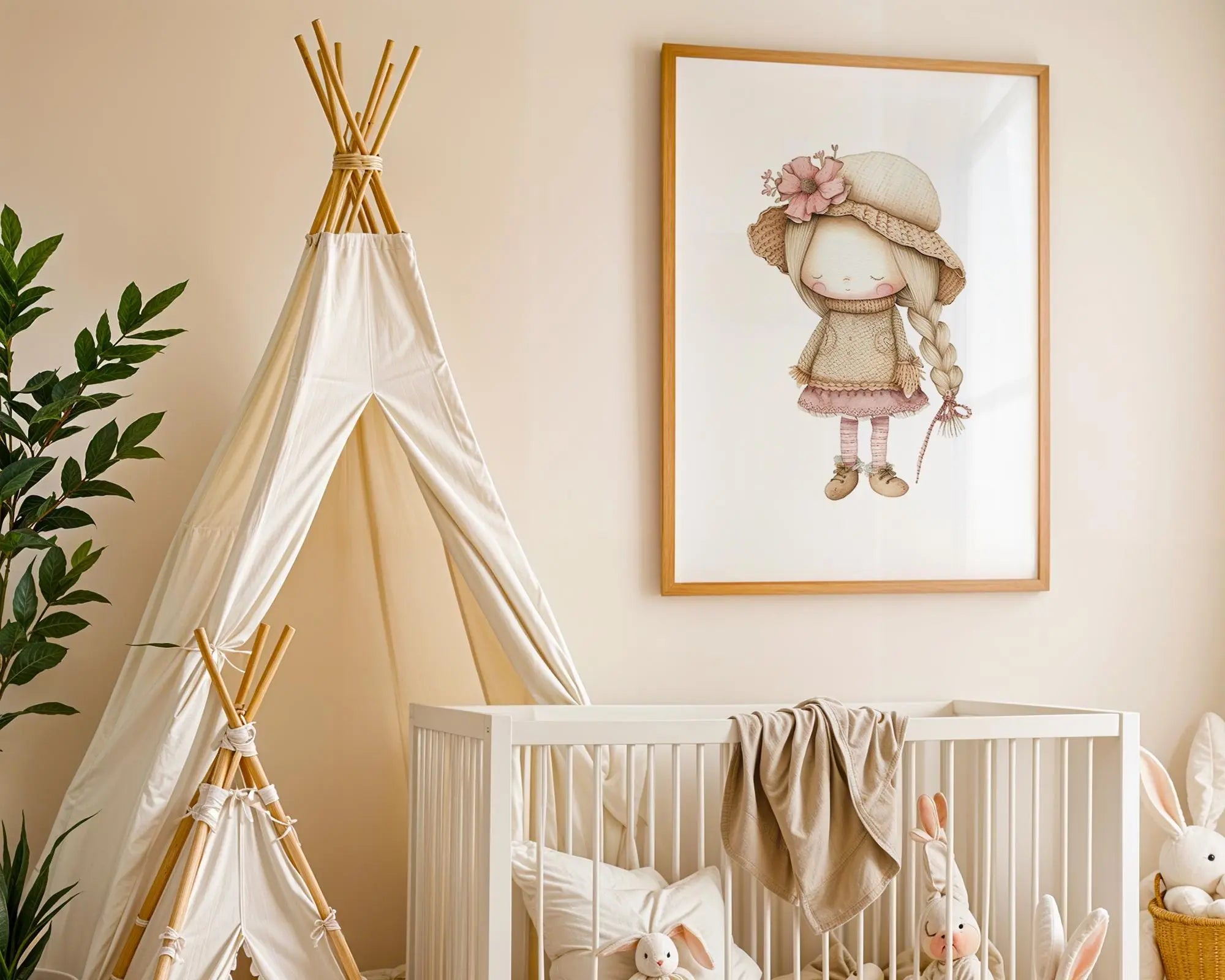 Girl with Knitted Hat Nursery Print | Winter Playroom Decor wall art print, modern home decor, unframed artwork by Nomad & Nest
