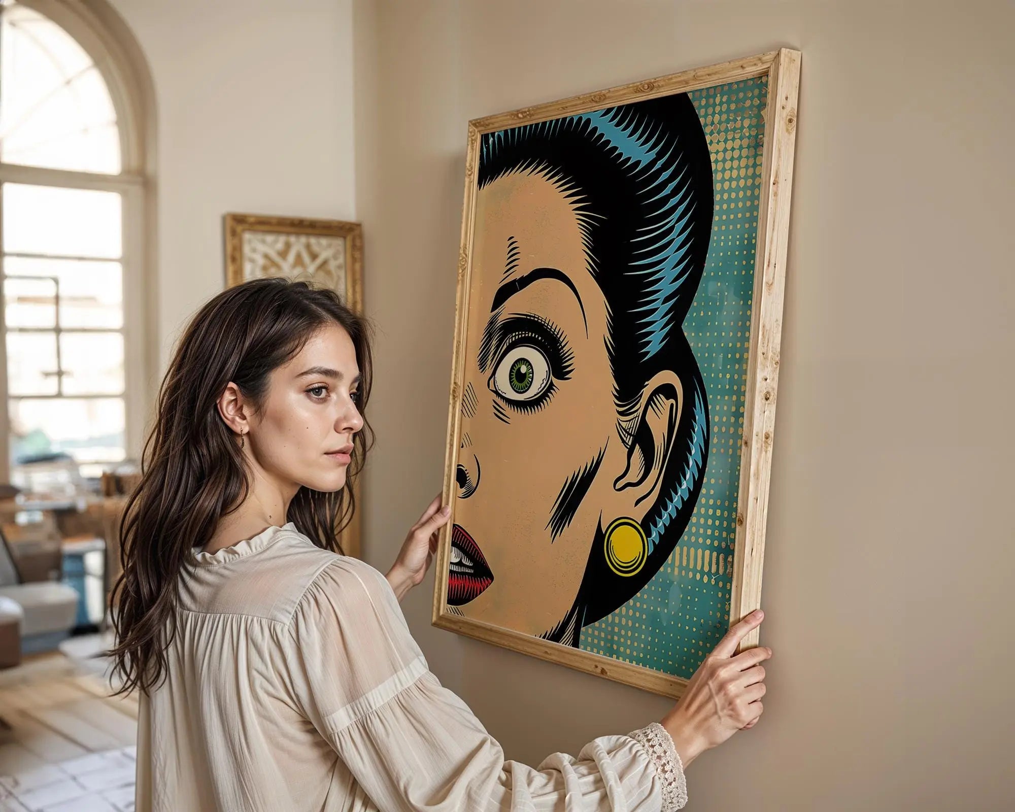 Modern Pop Art | Retro  Woman Portrait Print | Mid-Century Modern Comic Poster wall art print, modern home decor, unframed artwork by Nomad & Nest