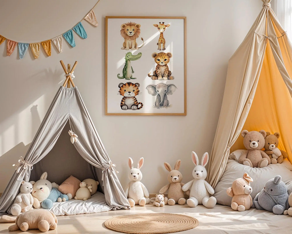 Playroom Ideas | Safari Animal Nursery Wall Art | Baby Jungle Prints wall art print, modern home decor, unframed artwork by Nomad & Nest