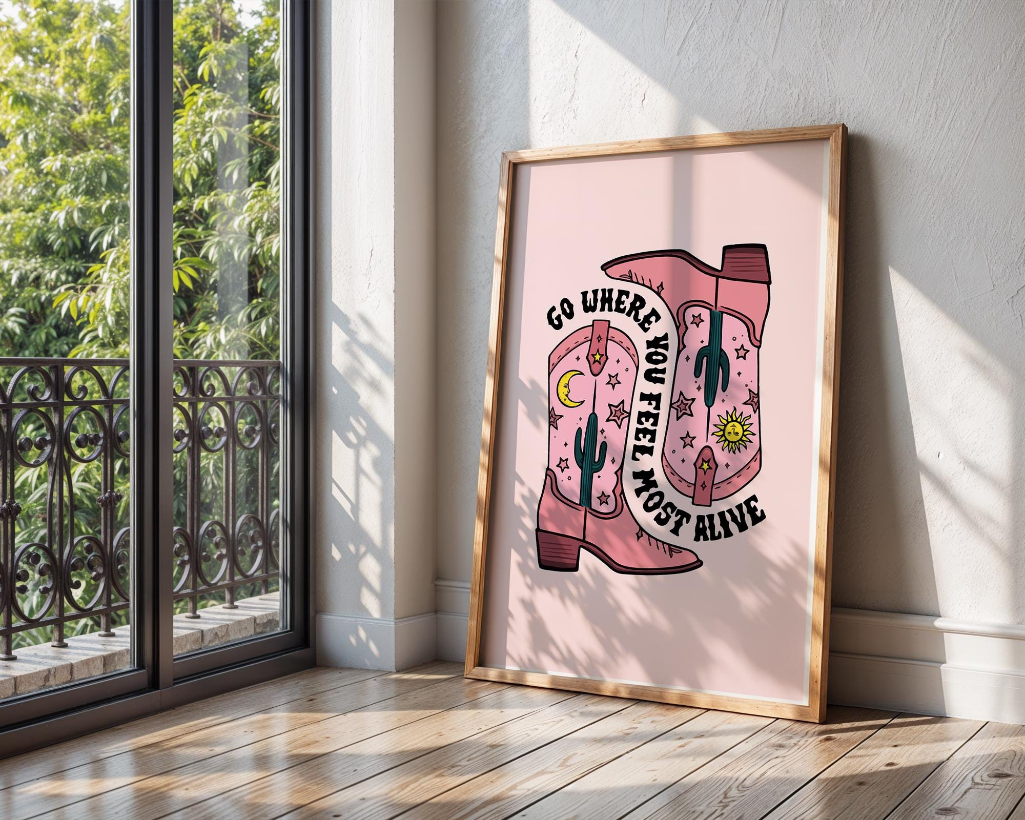 Pink Cowboy Boots Art Print | Retro Western Decor wall art print, modern home decor, unframed artwork by Nomad & Nest