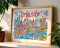 Orlando Florida Cityscape Poster | Colorful Travel Art Print wall art print, modern home decor, unframed artwork by Nomad & Nest