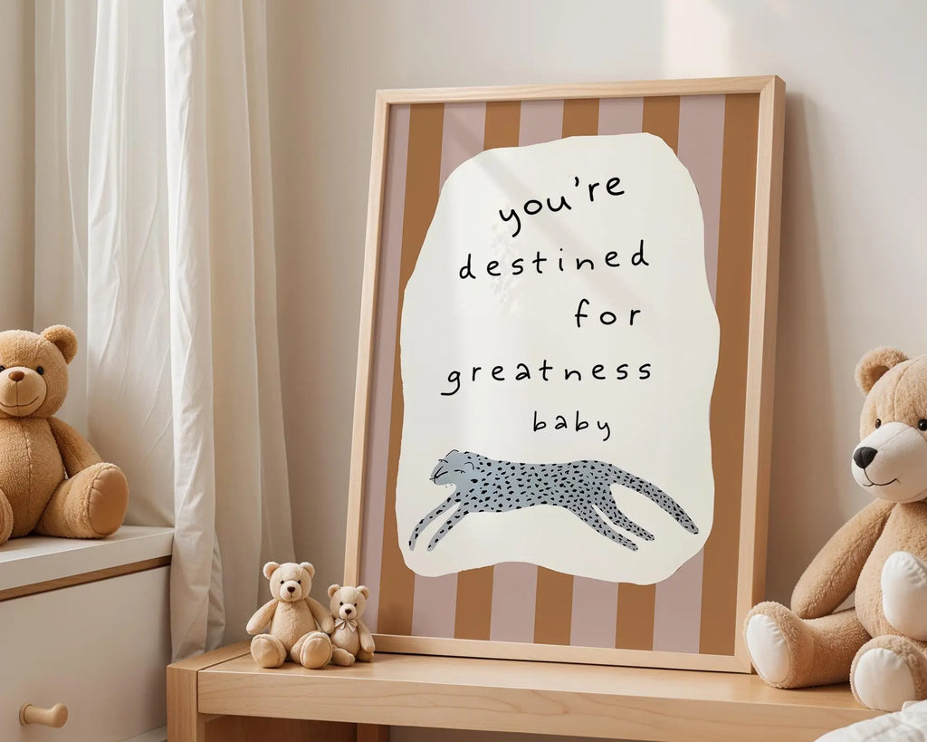 Playroom Ideas | Destined For Greatness Nursery Wall Art | Leopard Print wall art print, modern home decor, unframed artwork by Nomad & Nest