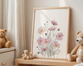 Playroom Ideas | Cosmos Flowers Nursery Art | Soft Pink Botanical Print wall art print, modern home decor, unframed artwork by Nomad & Nest