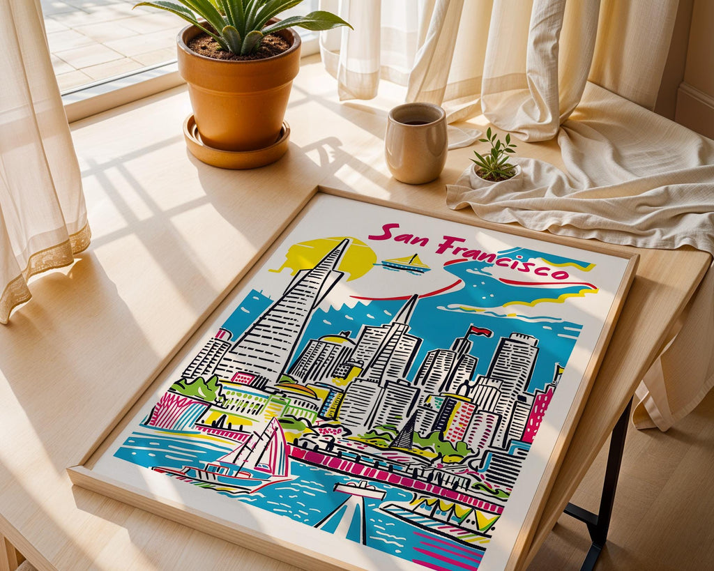 San Francisco Travel Poster | Colorful Cityscape Art Print wall art print, modern home decor, unframed artwork by Nomad & Nest