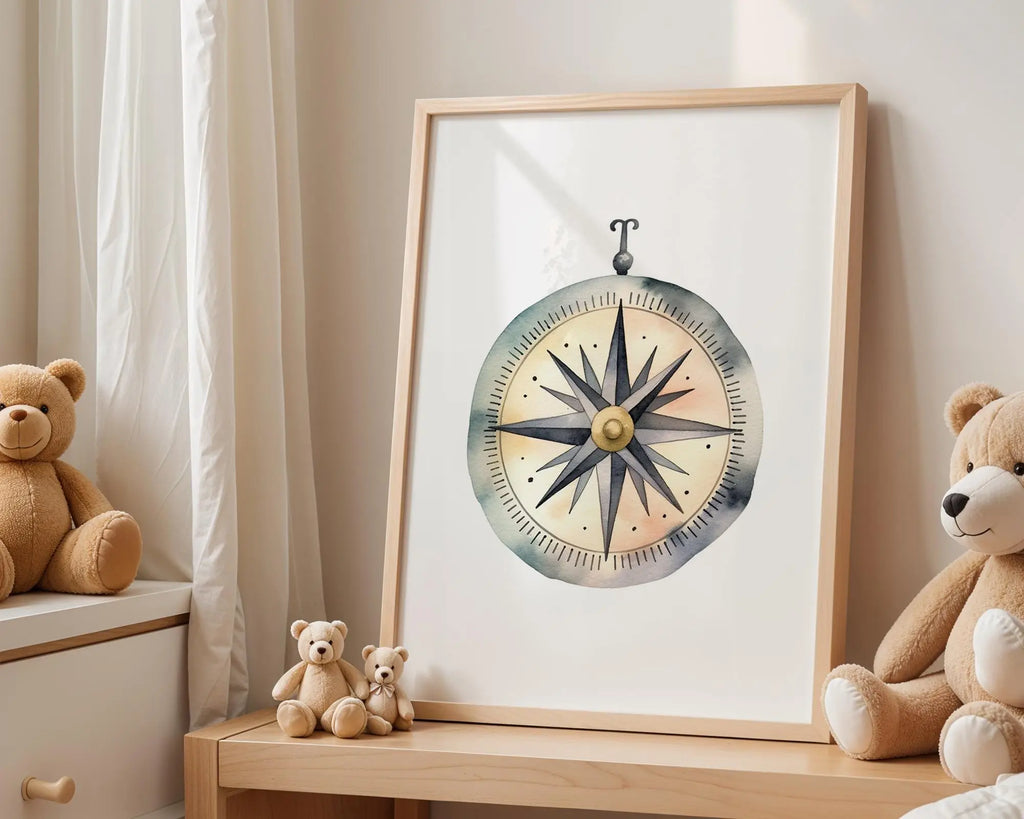 Playroom Ideas | Vintage Compass Nursery Wall Art Nautical Explorer Print wall art print, modern home decor, unframed artwork by Nomad & Nest