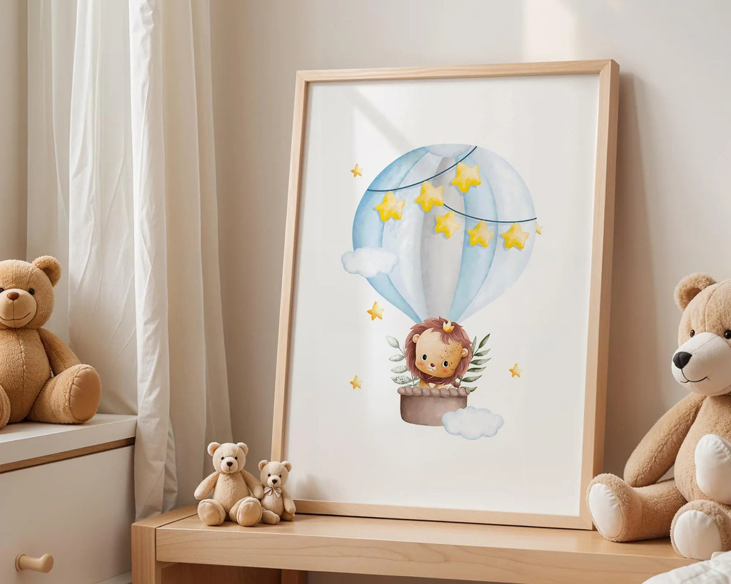 Playroom Ideas | Lion Balloon Nursery Art | Safari Animal Wall Print wall art print, modern home decor, unframed artwork by Nomad & Nest