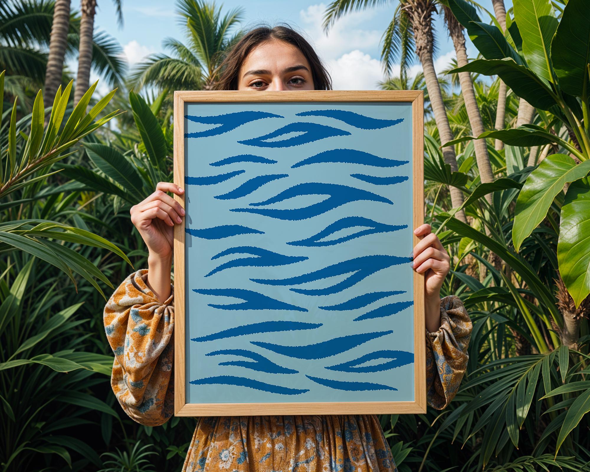 Blue Tiger Stripe Print | Abstract Animal Pattern Poster wall art print, modern home decor, unframed artwork by Nomad & Nest