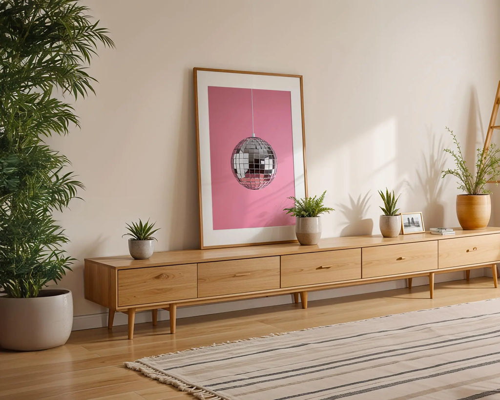 Modern Pop Art | Pink Disco Ball Print | Modern Minimalist wall art print, modern home decor, unframed artwork by Nomad & Nest