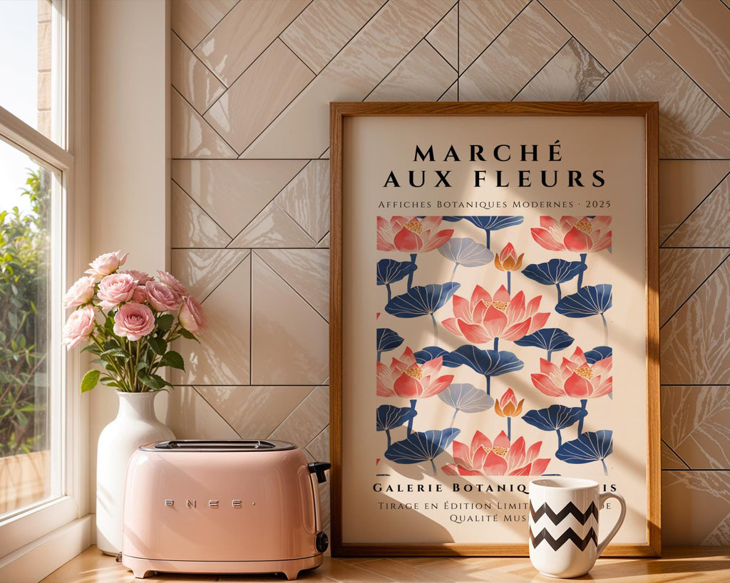 Lotus Flower Botanical Print | French 'Marché aux Fleurs' Poster wall art print, modern home decor, unframed artwork by Nomad & Nest