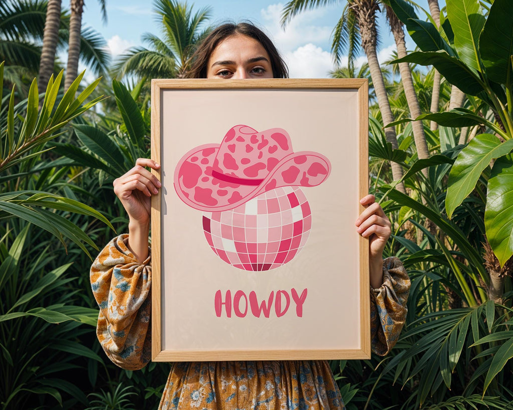 Pink Disco Ball Cowboy Hat Print | Girly Western Wall Art wall art print, modern home decor, unframed artwork by Nomad & Nest