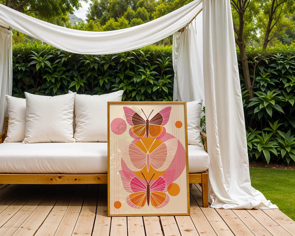 Geometric Butterfly Print | Vibrant Pink & Orange Wall Art wall art print, modern home decor, unframed artwork by Nomad & Nest