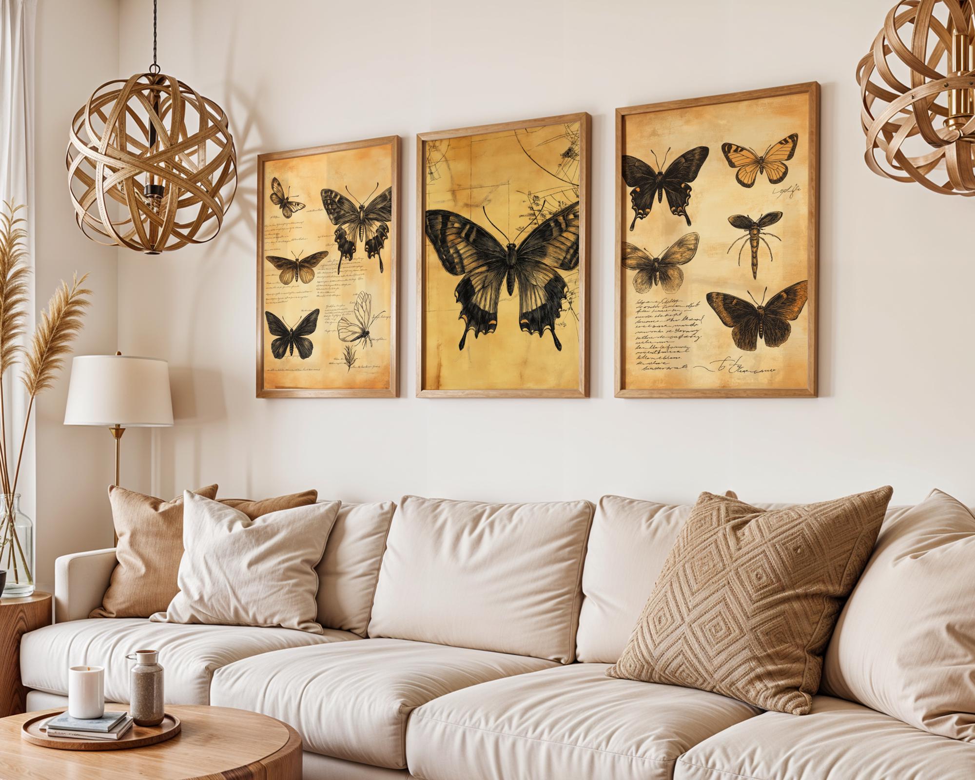 Butterfly Wall Art Set | Antique Botanical Prints, Neutral Decor wall art print, modern home decor, unframed artwork by Nomad & Nest