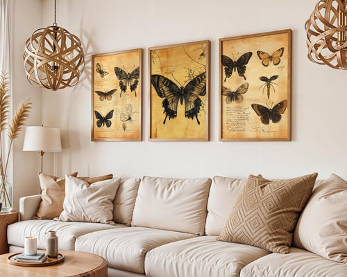 Butterfly Wall Art Set | Antique Botanical Prints, Neutral Decor wall art print, modern home decor, unframed artwork by Nomad & Nest
