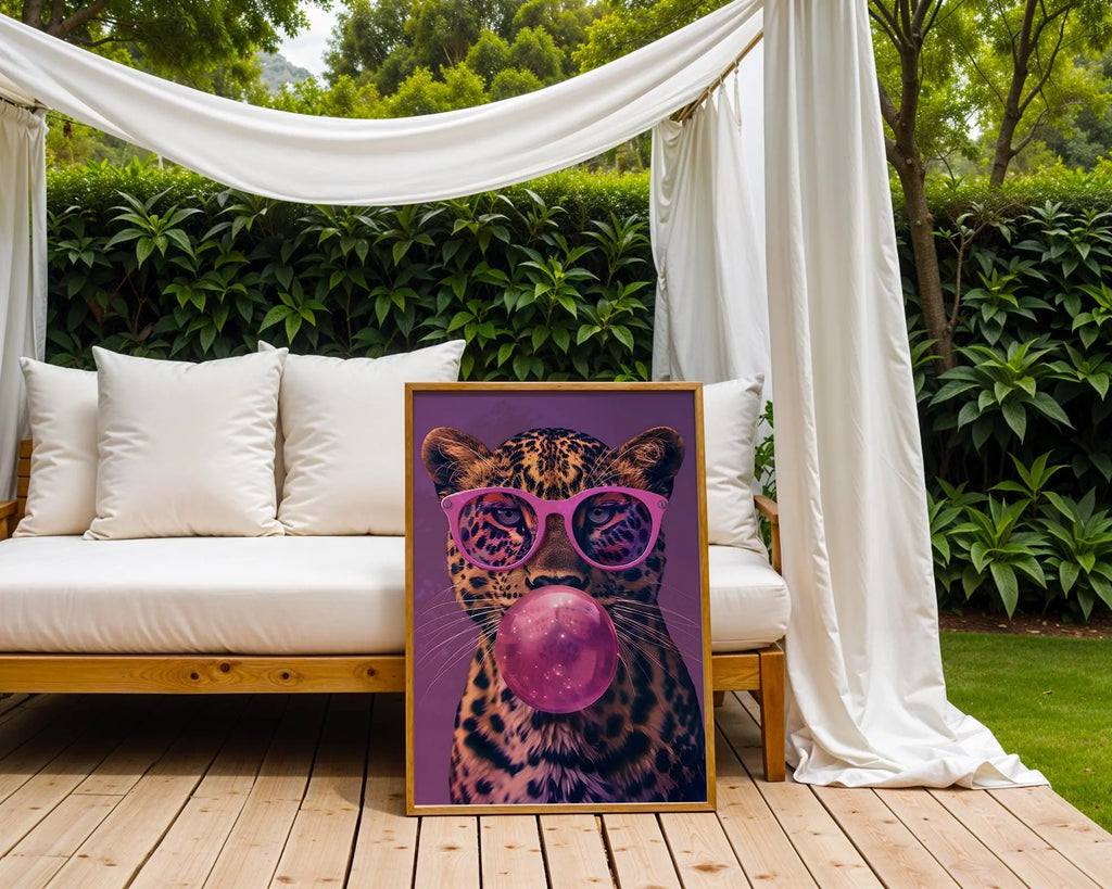 Colourful Prints | Leopard Bubblegum Print | Funky Animal Wall Art wall art print, modern home decor, unframed artwork by Nomad & Nest