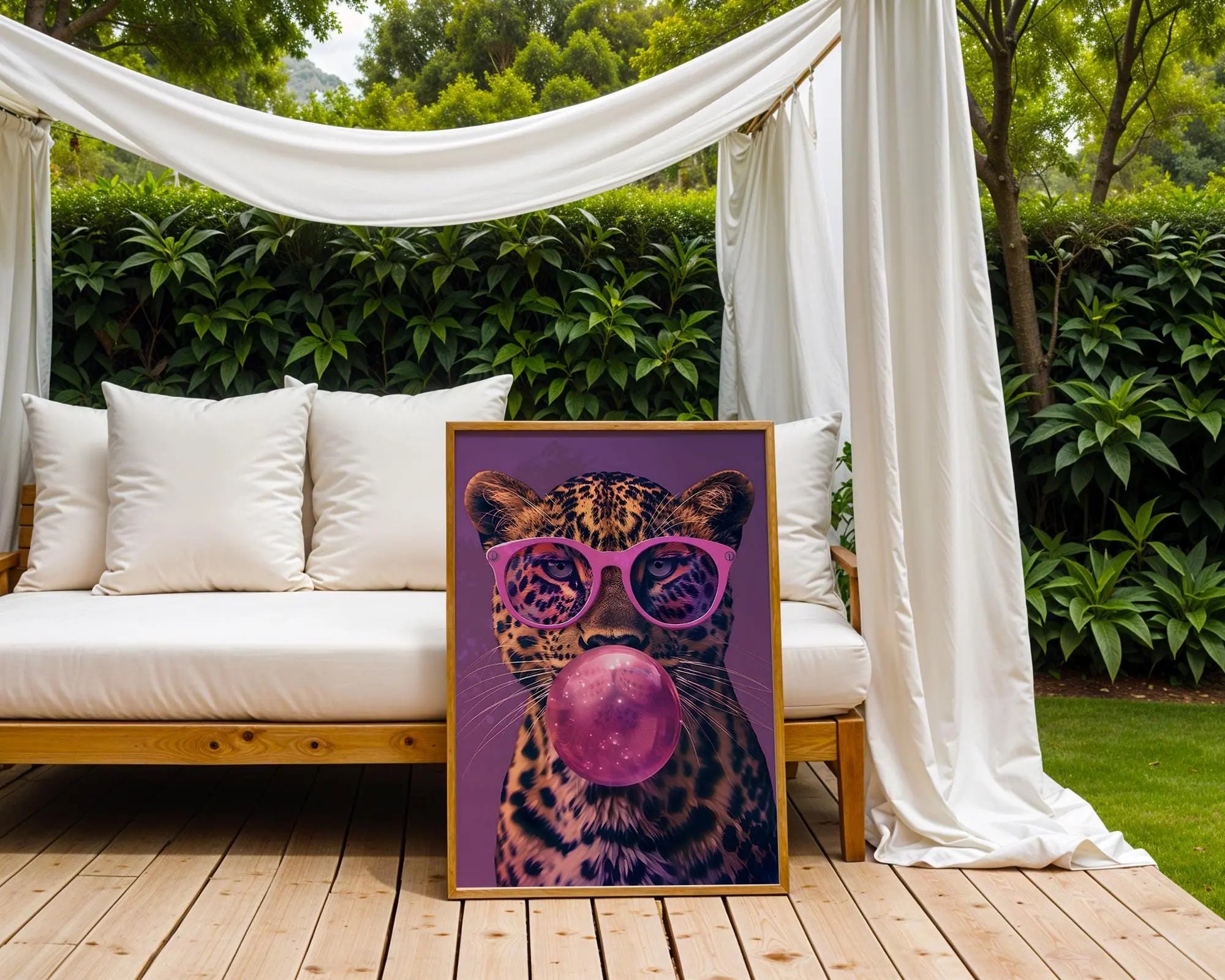 Colourful Prints | Leopard Bubblegum Print | Funky Animal Wall Art wall art print, modern home decor, unframed artwork by Nomad & Nest