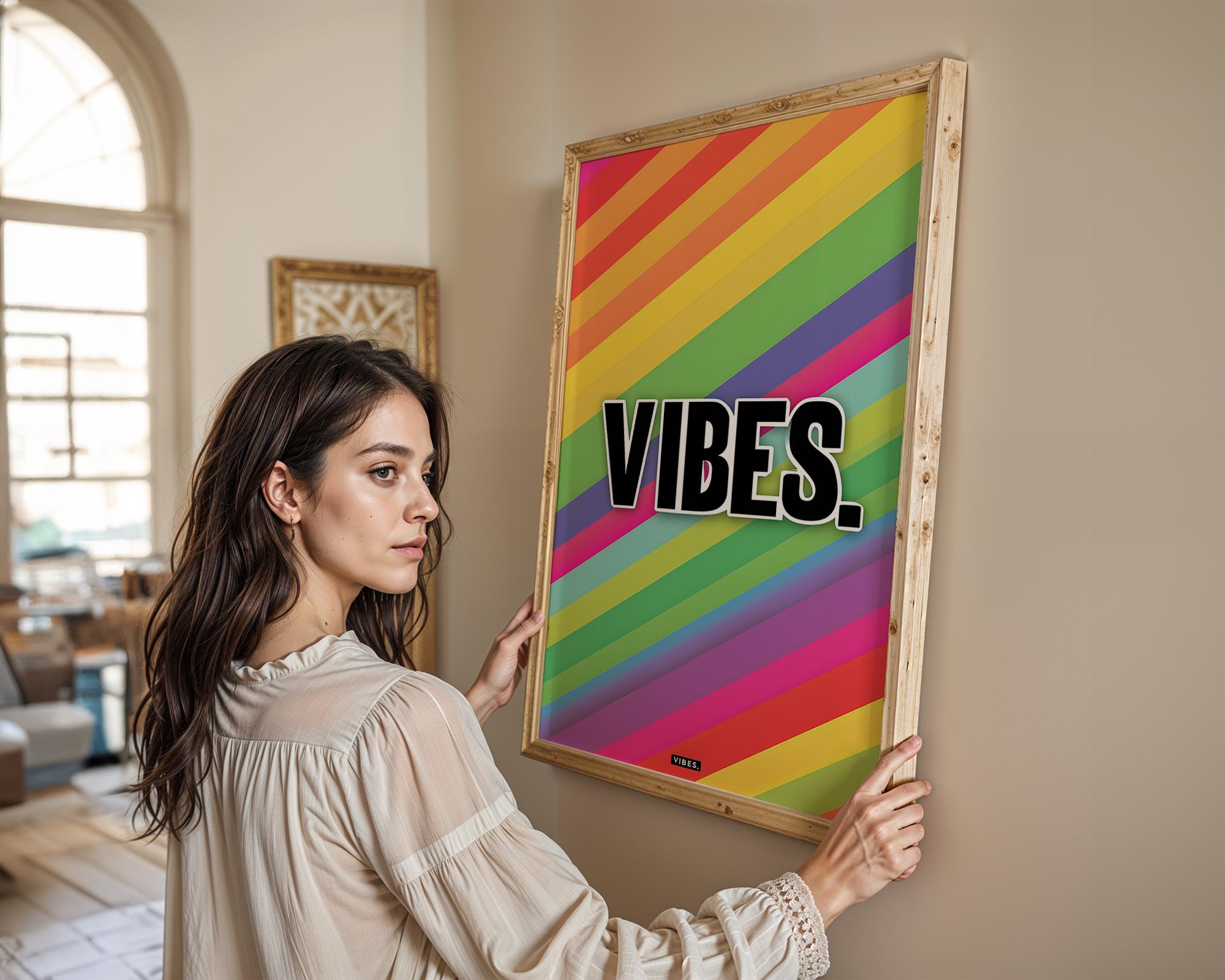 Modern Pop Art | Rainbow Stripe 'VIBES'  Print | Bold  Typography wall art print, modern home decor, unframed artwork by Nomad & Nest