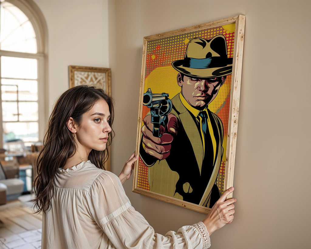 Modern Pop Art | Retro Gangster Print | Noir Detective with Gun  | Vintage Style wall art print, modern home decor, unframed artwork by Nomad & Nest