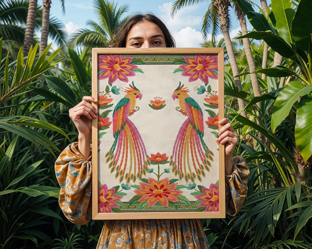 Tropical Parrot Art Print | Colorful Floral, Exotic Bird Wall Art wall art print, modern home decor, unframed artwork by Nomad & Nest