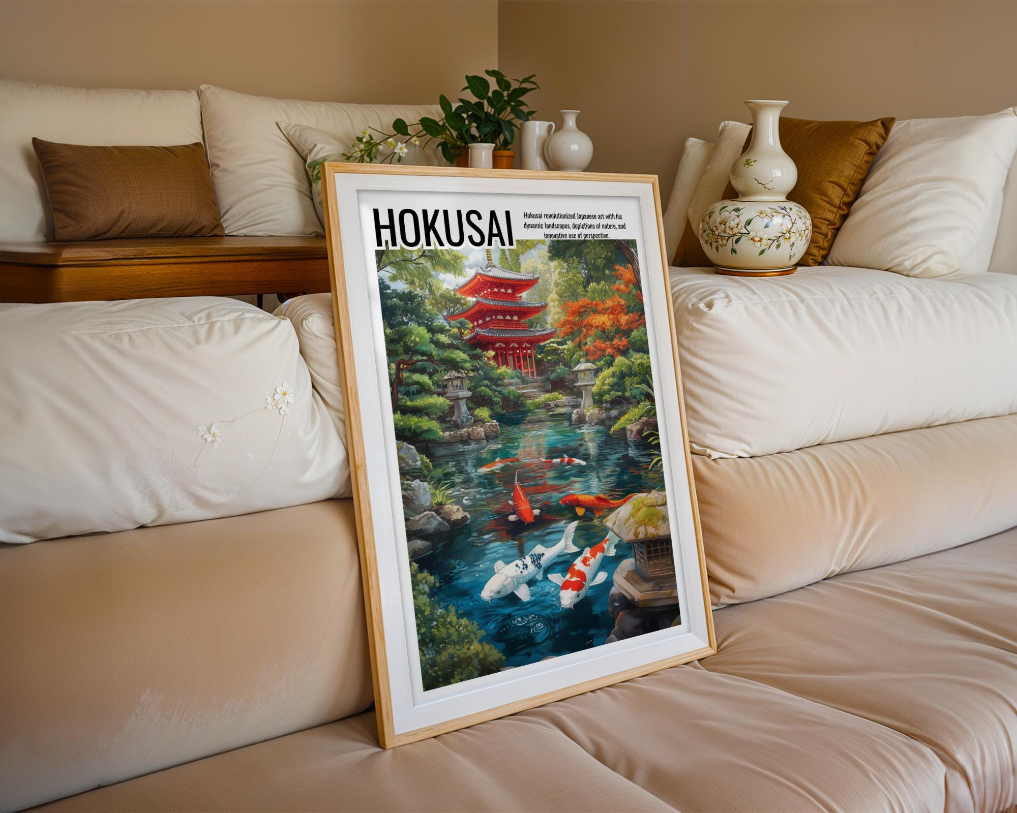 Japanese Poster | Koi Fish Pond Art Print –  Zen Garden Landscape wall art print, modern home decor, unframed artwork by Nomad & Nest