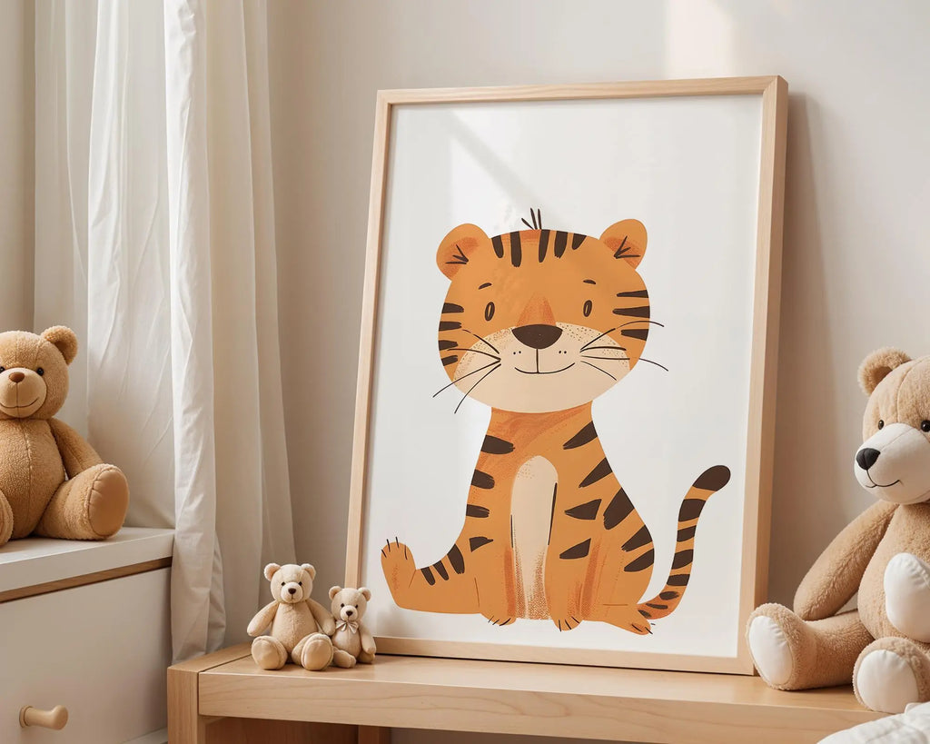 Playroom Ideas | Friendly Tiger Nursery Wall Art | Jungle Animal Kids Decor wall art print, modern home decor, unframed artwork by Nomad & Nest