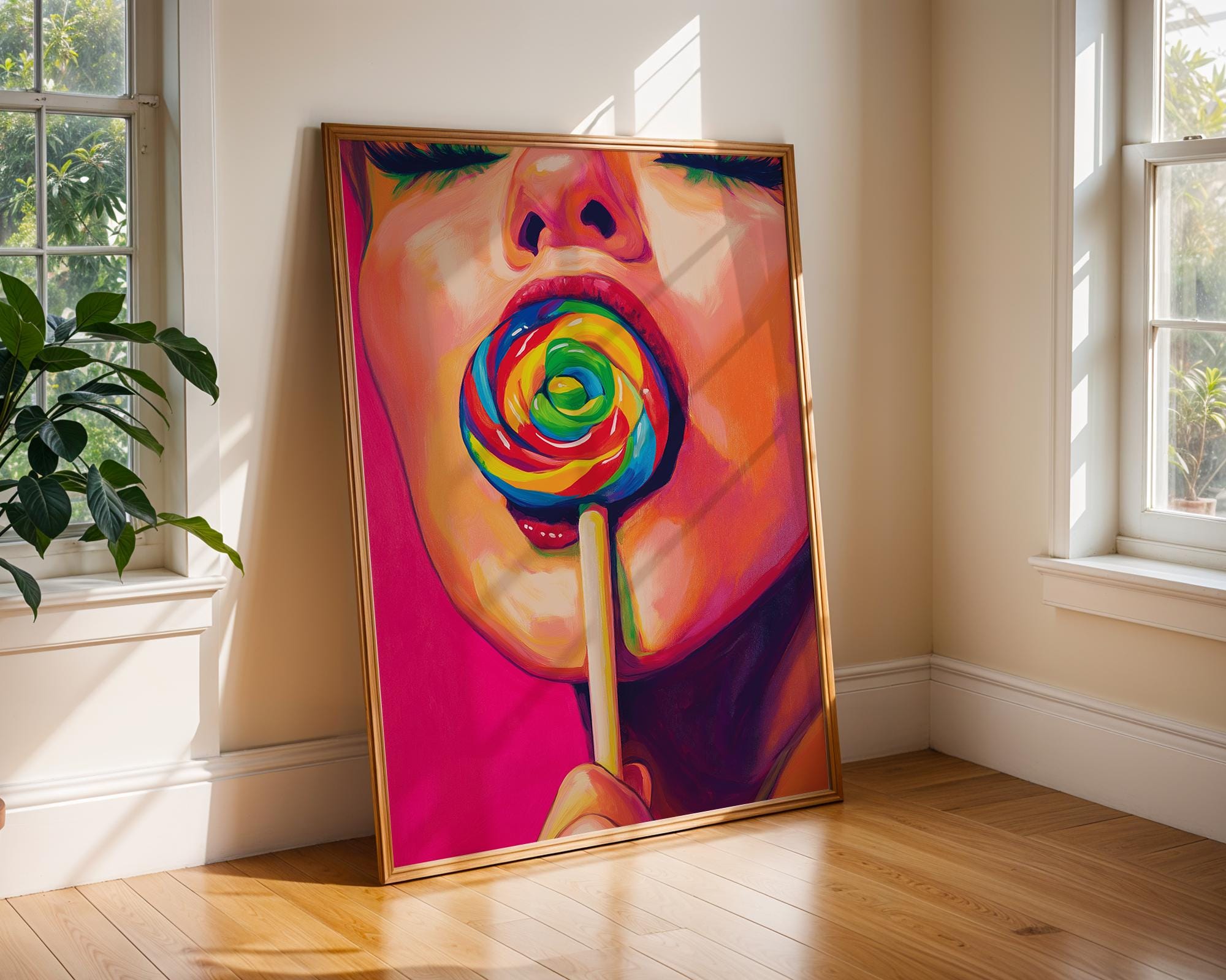 Pop Art Woman Lollipop Print | Rainbow Candy Wall Art wall art print, modern home decor, unframed artwork by Nomad & Nest