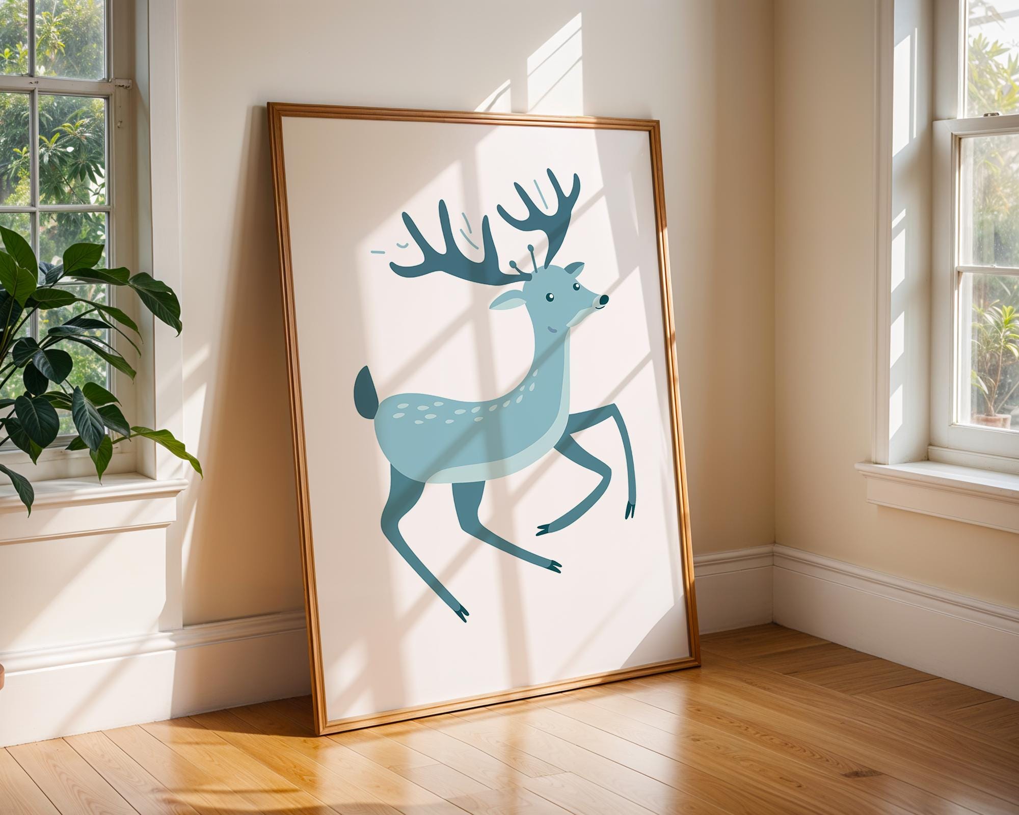 Blue Deer Fawn Print, Whimsical Nursery Art, Modern Woodland Decor wall art print, modern home decor, unframed artwork by Nomad & Nest