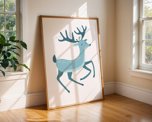 Blue Deer Fawn Print, Whimsical Nursery Art, Modern Woodland Decor wall art print, modern home decor, unframed artwork by Nomad & Nest