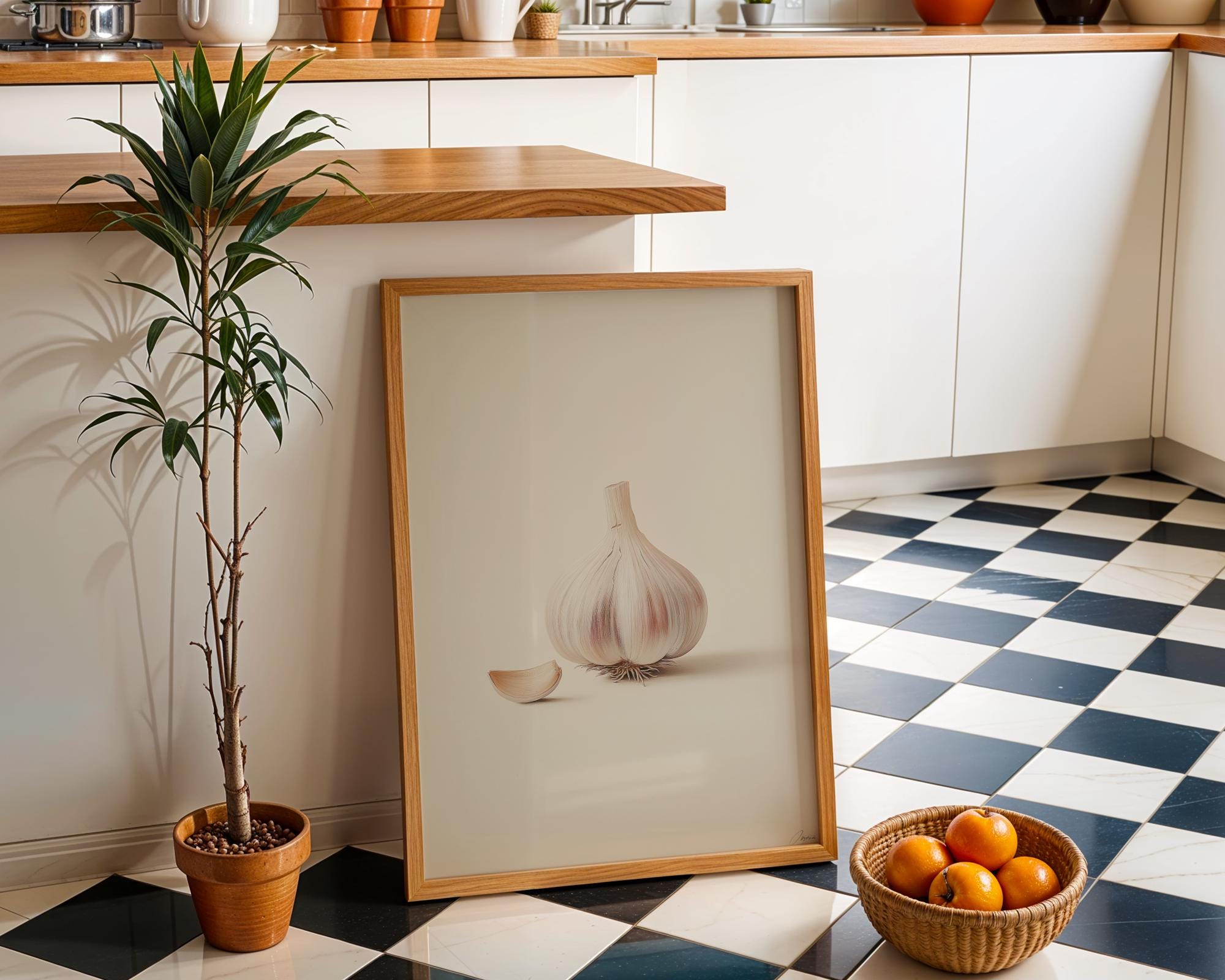 Garlic Botanical Kitchen Print | Rustic Herb Wall Art wall art print, modern home decor, unframed artwork by Nomad & Nest