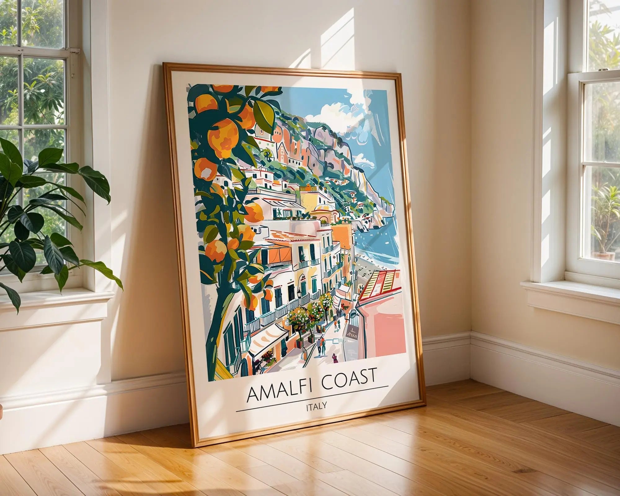 Amalfi Coast Print | Italy Seaside, Colourful Cliffside Art wall art print, modern home decor, unframed artwork by Nomad & Nest