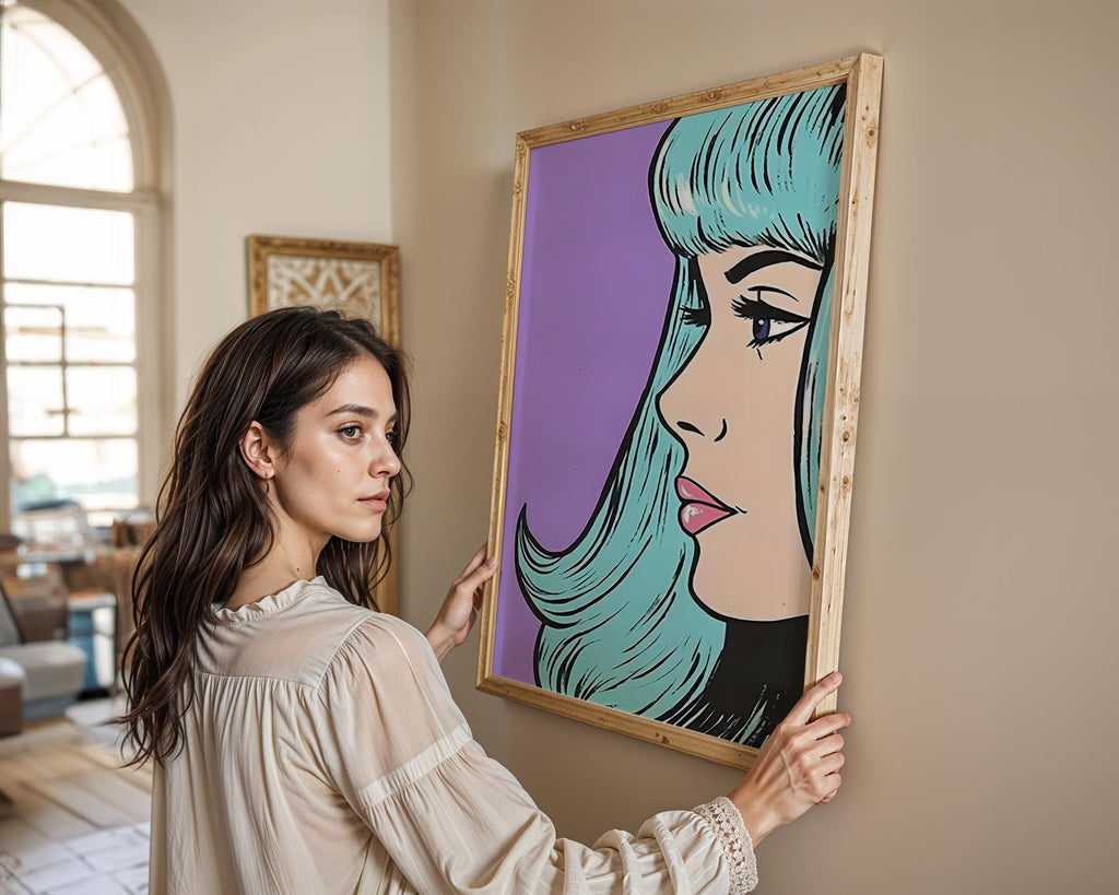 Modern Pop Art | Woman Print | Retro Graffiti Style, Blue Hair wall art print, modern home decor, unframed artwork by Nomad & Nest