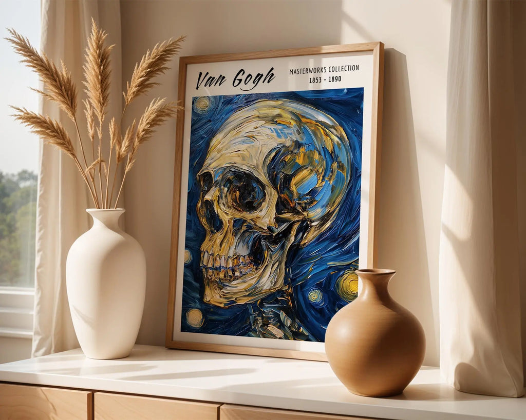 Van Gogh Print | Starry Night Skull Art  | Gothic Home Decor wall art print, modern home decor, unframed artwork by Nomad & Nest